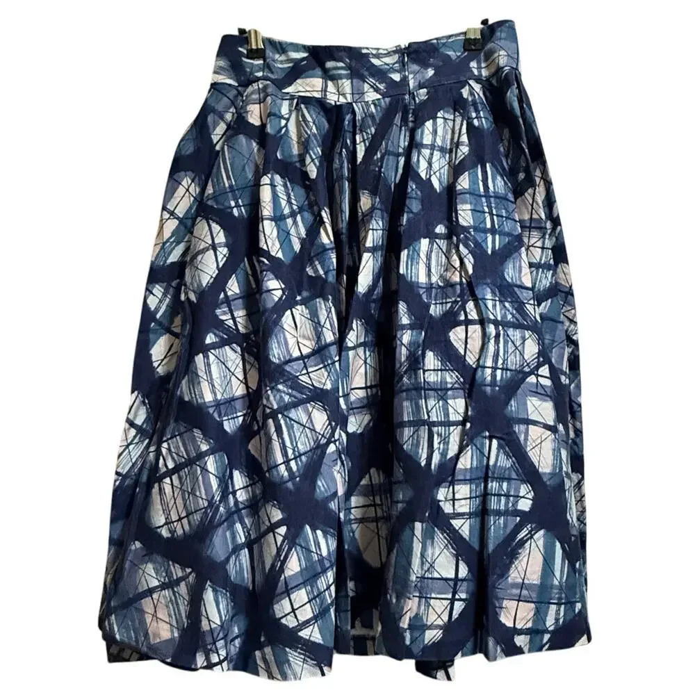 Review Blue Abstract Design Size 10 Midi Skirt